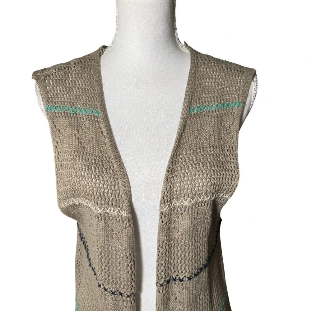 Umgee Tan Crochet Knit Fringe Vest 1XL Open Front Boho Festival *RUNS‎ SMALL